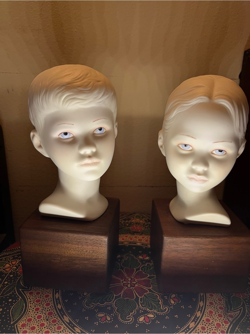 Neutral Cream Porcelain Bust Sculpture on Wood Pedestal - Unbranded
